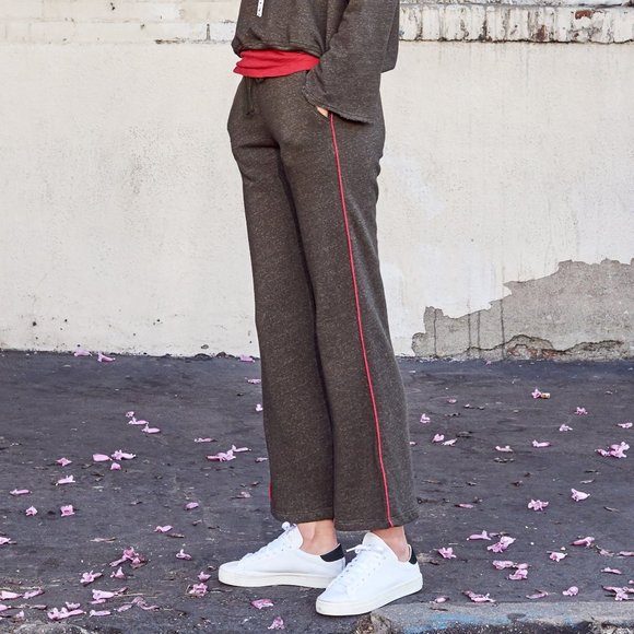 SUNDRY Lounge Pants with Red Piping Flare Cropped - Picture 1 of 11
